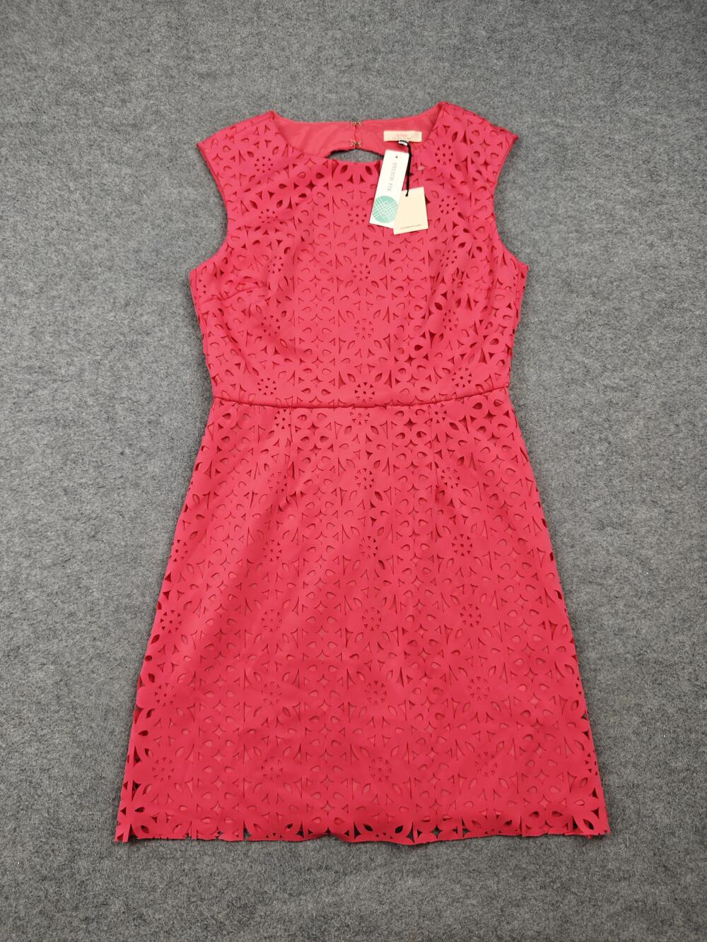 Trina Turk Dress Womens 8 Pink Fit & Flare Laser Cut Lined Knee Length
